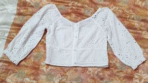 Eyelet Button-Up Crop Top