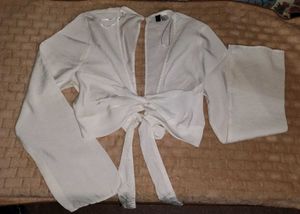White H&amp;M Tie Front Top