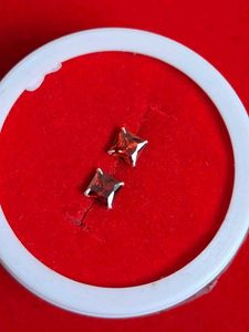 Red Garnet Stud Earrings Silver