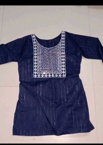 Navy Blue Embroidered Kurti