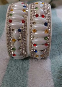 Stylish White Stone Bangles with Multicolor Stones
