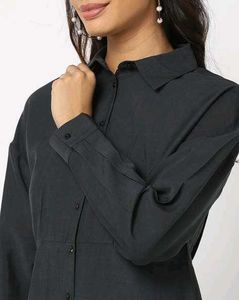 Elegant Black Button-Down Shirt Midi Dress