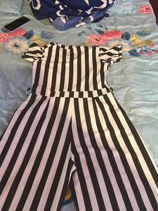 White And Dark Green Stripes Jumspsuit