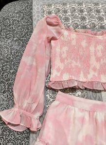 AND Women Pink Tie &amp; Dye Top Skirt Co-ord Set