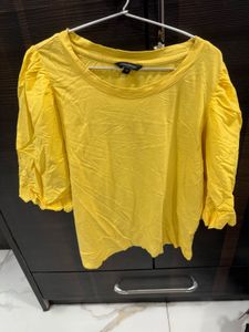Yellow Flared Embroidered Sleeve Top