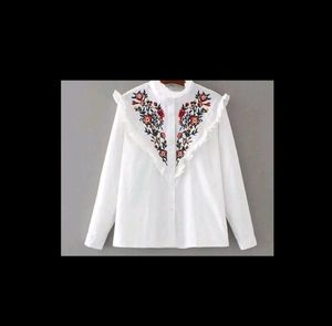 Korean style white embroidered shirt for bust ~30- 32
