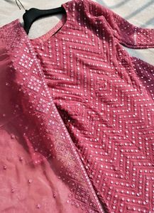 Mirror Work Embroidery A Line Gown With Dupatta