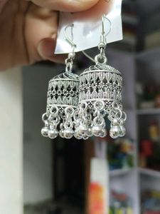 Silver Tone Jhumka Earrings