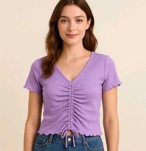 Lavender Ruched Drawstring Top