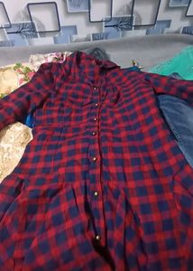 Women's Red Checked Frock