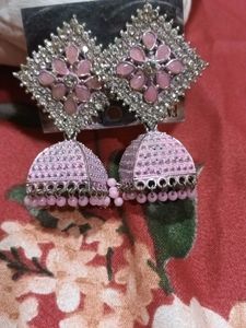 Pink Jhumka Earrings