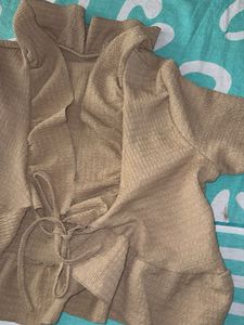 Tan Textured Wrap Top
