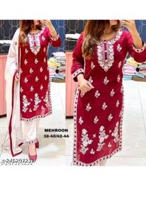 Maroon Embroidered Kurti Set