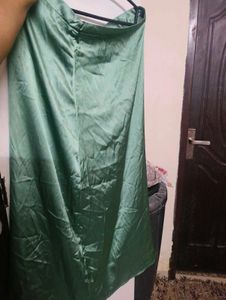 Green Satin Midi Skirt