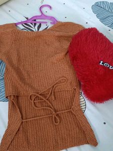 Brown Knit Square Neck Top