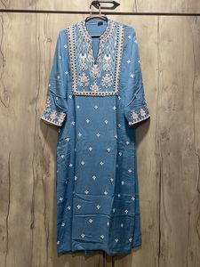 Gotta Work Embroidery Blue Kurti For Women