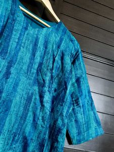 Blue Striped Printed Pure Silk Kurta &amp; Legging