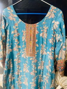 Kurta Dupatta Blue And Light Golden Sitara Set
