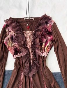 Vintage Brown Ruffled Top