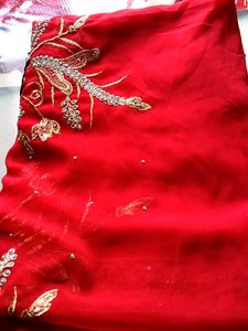 Red Embroidered Saree