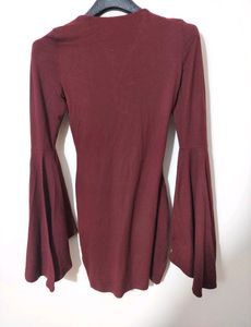 Maroon Bell Sleeve Bodycon Dress 👗💓