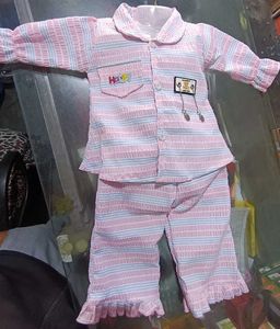 Cute Pink Striped Kids Pajama Set