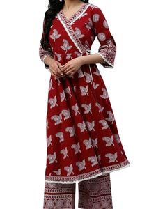 Beautiful Red Anarkali With Plazo Pant And Dupatta