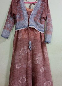 3 Piece Plazo And Frok With Attached Jacket