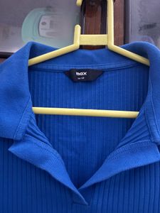 Blue Fitted Knit Cotton Top