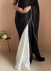 Women Saree black &amp; white colour