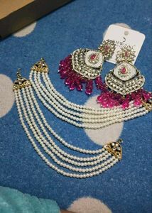 Rani Pink Earrings With Pearl Earchain