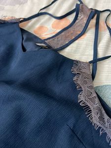 Navy Blue Cami Top with Lace Trim