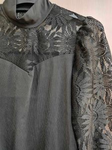 Stylish High Neck Top With Netted Sleeves