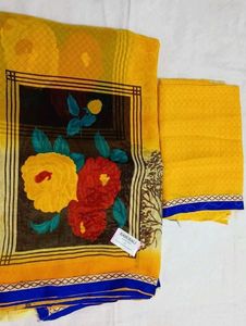 Designer Yellow Saree With Blouse