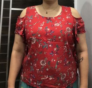 Red Off Shoulder Bare Denim Top