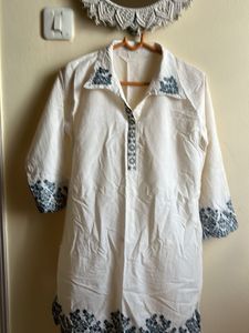 Embroidered White Tunic Kurti Set