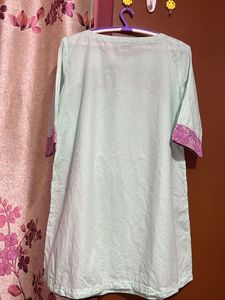 Embroidered Mint Green Short Kurti