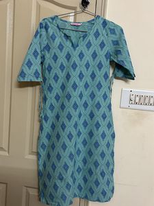 Geometric Print Pure Kurta(Dark blue)