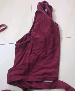 Maroon/Red Wrap/Tie Crop Top