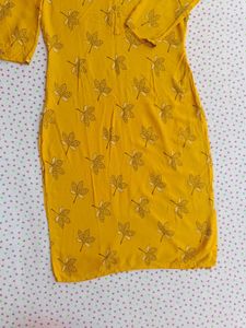 Yellow Leaf Print Kurti
