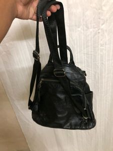 Black Leather Classic Backpack