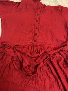 Collard Chest Open Rich Red Full Slv Dress