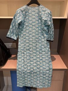 Blue Leaf Print Tunic Dress