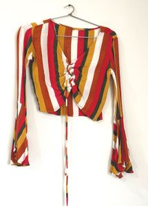 Striped Tie-Front Top