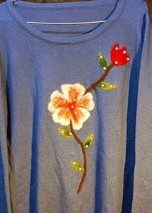 Blue Floral Knit Sweater