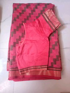 Peach Colour Partywear Saree With Stiched blouse