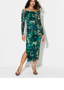 Green Abstract Print Mesh Dress