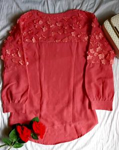 Elegant Coral Pink Georgette Top ✨️🎀