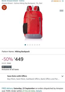 Solimo Hiking Day Backpack, 15L, Red 🎒t