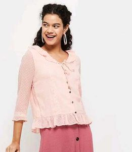 Pink Swiss Dot Ruffle Blouse